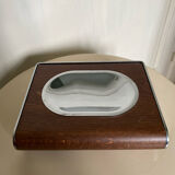 Wall soap holder design chrome and walnut wood