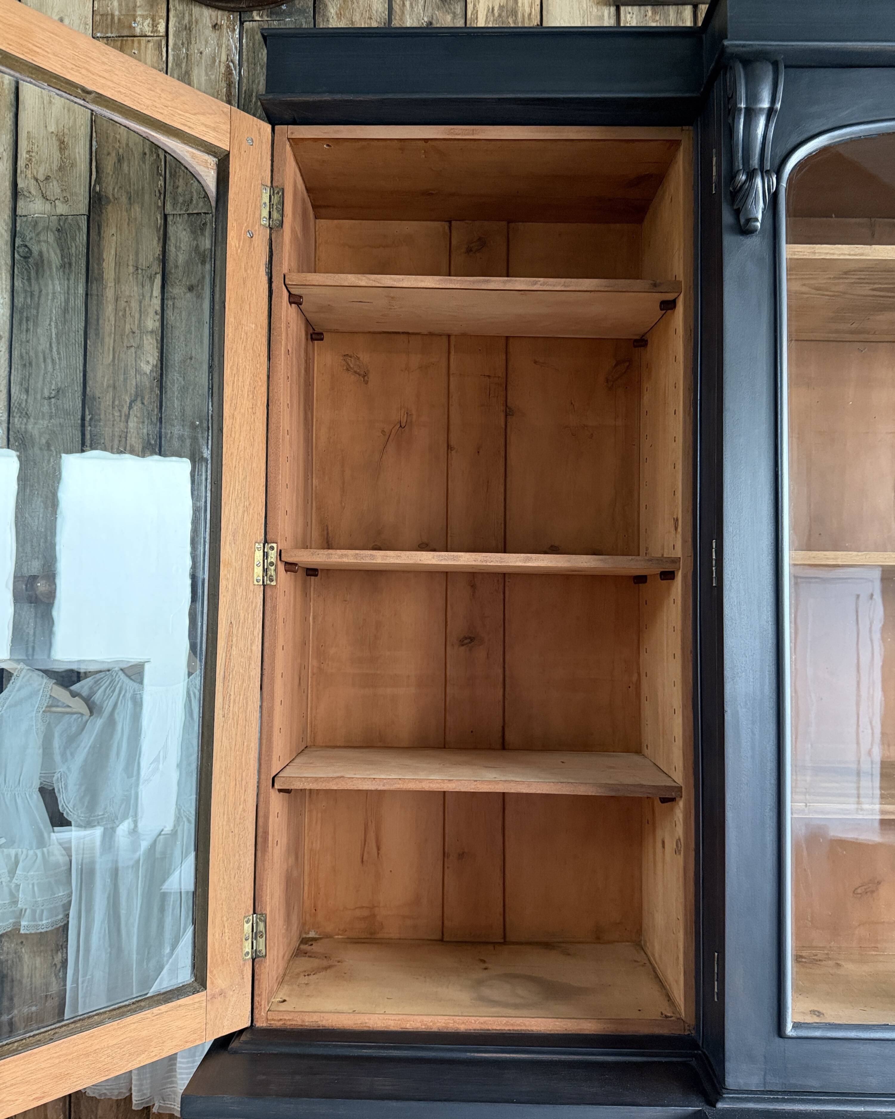 Large black patinated glass bookcase (renovated)