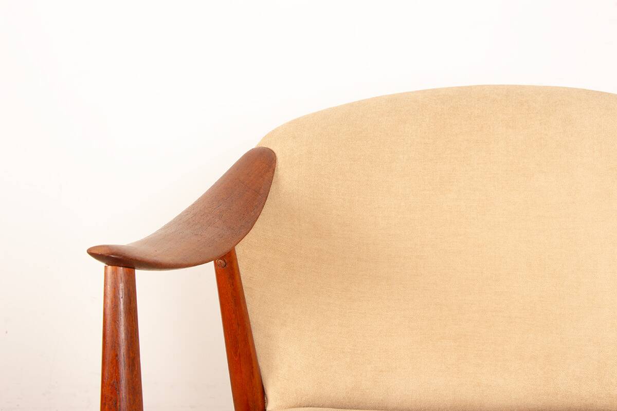 2 Scandinavian armchairs in teak and fabric, new Tyrol model, Gerhard Berg.