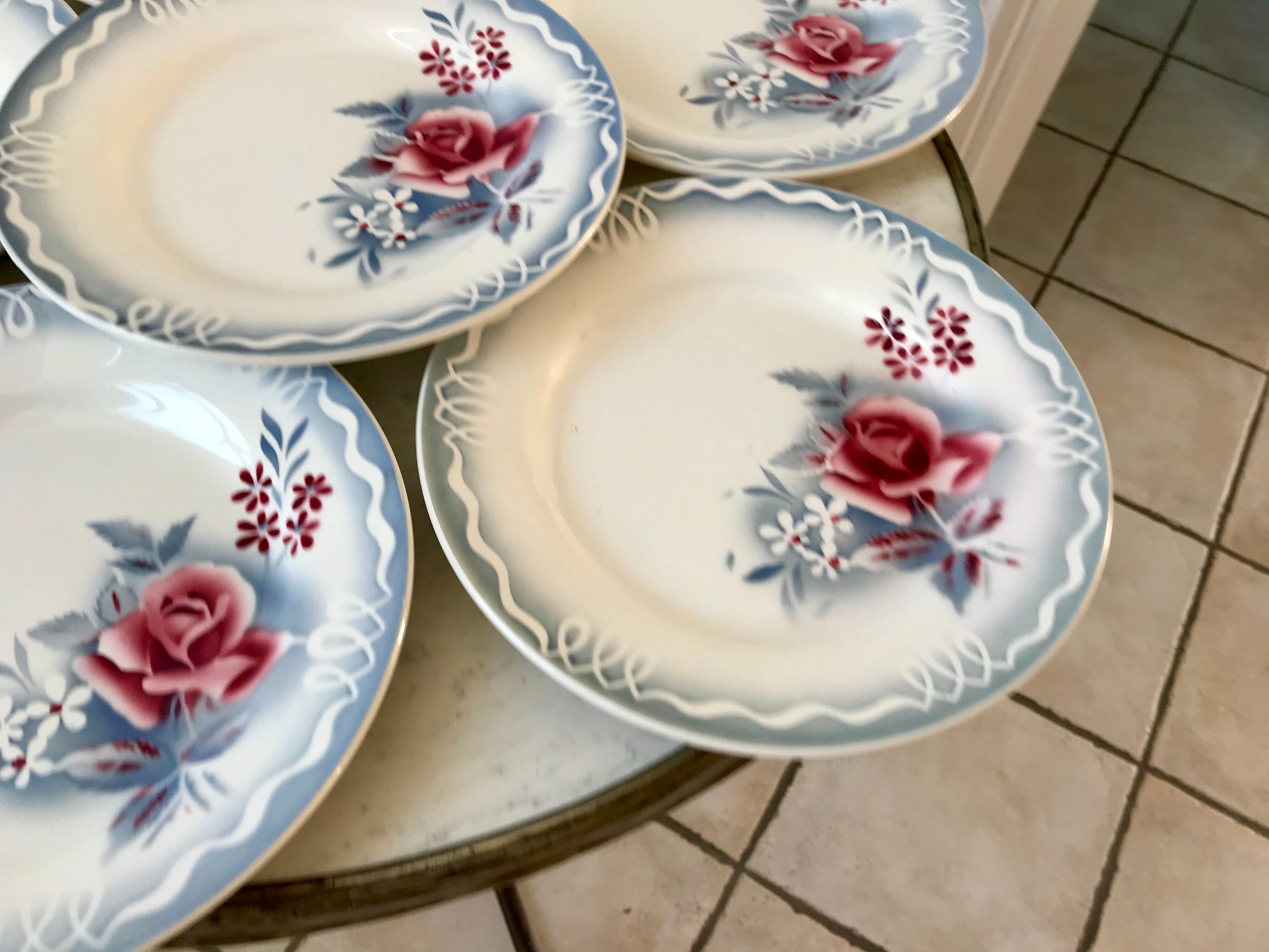 set of 6 flat plates Digoin Sarreguemines model "Lot" 30s