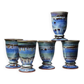 Lot de 5 mazagrans en céramique d’atelier émaillée, années 1960-1980