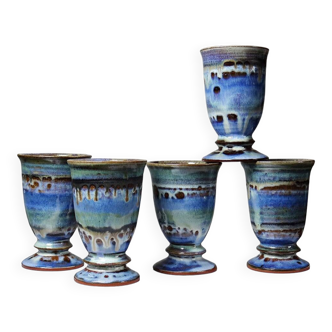 Set of 5 ceramic workshop mazagrans, glazed, 1960s-1980s.