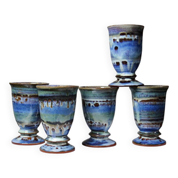 Lot de 5 mazagrans en céramique d’atelier émaillée, années 1960-1980