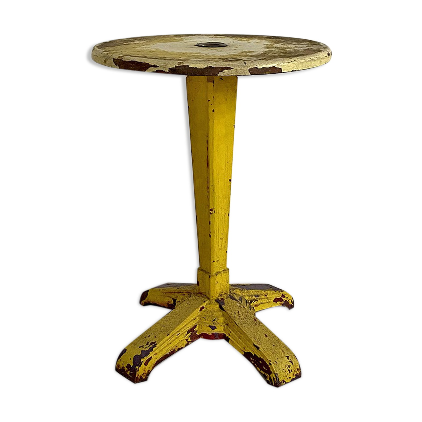 Table bistrot art déco métal patine jaune