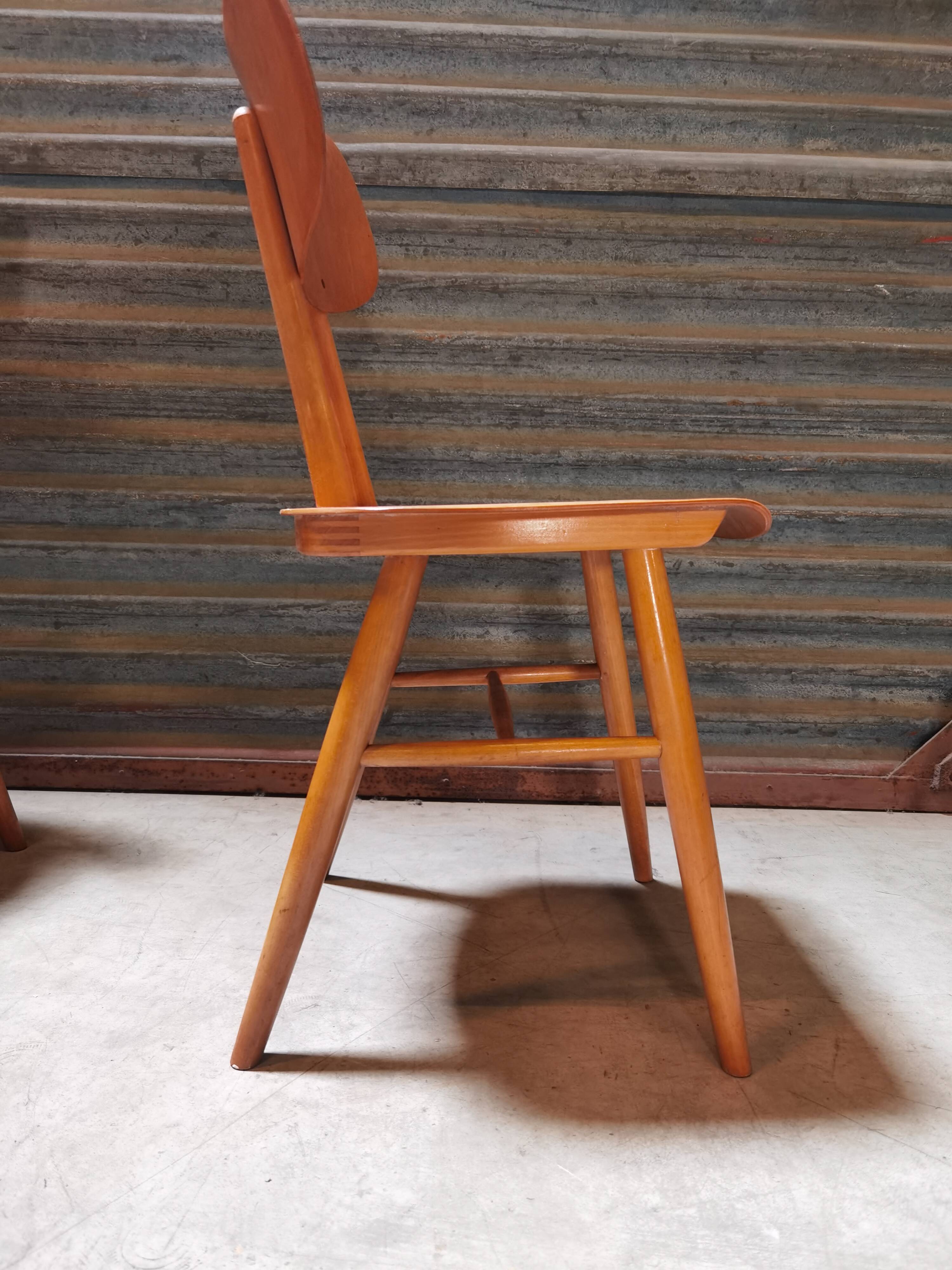 Set of 5 all-wood chairs published by Ton 1960