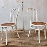 Pair of 2 bistro chairs in white bentwood and canework Jacob Josef Kohn