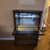 vintage mahogany bar cabinet with front-opening drawers in English style