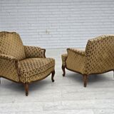 1950s, Danish relax chair, furniture velour, carved ash wood.