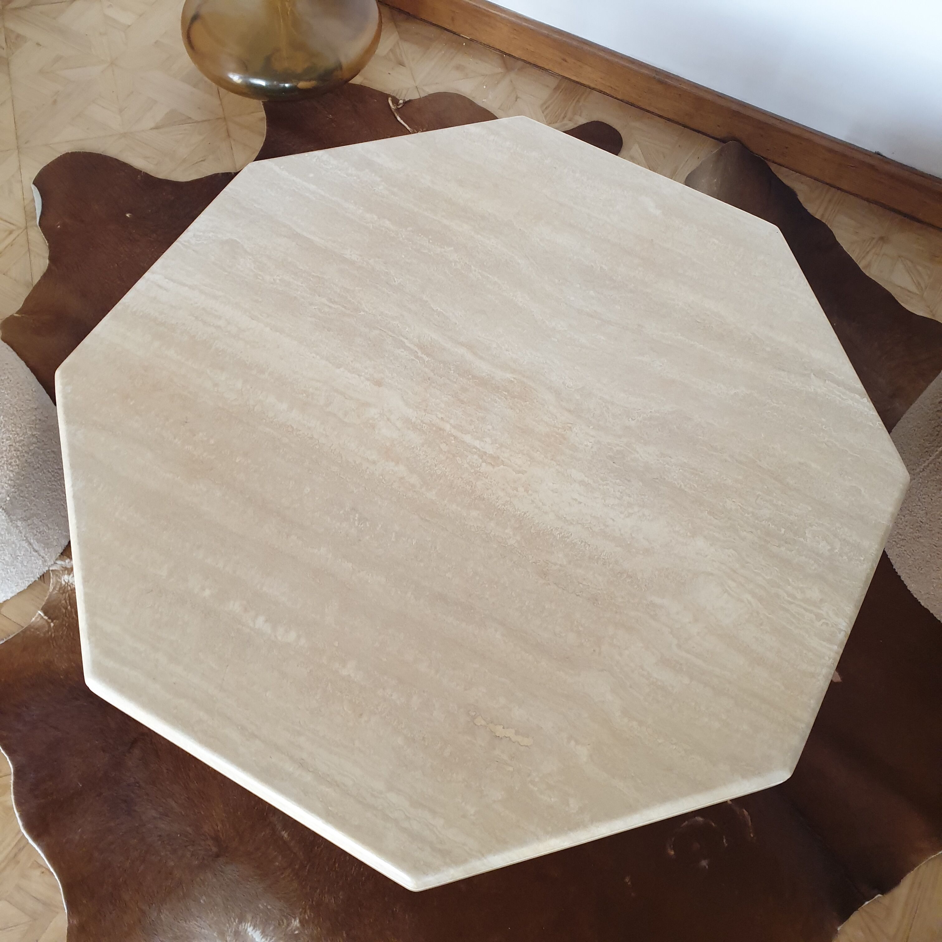 Coffee table in travertine marble Rochebobois vintage 80s