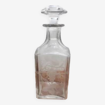 Carafe à liqueur en verre  ciselé, vintage, années 50