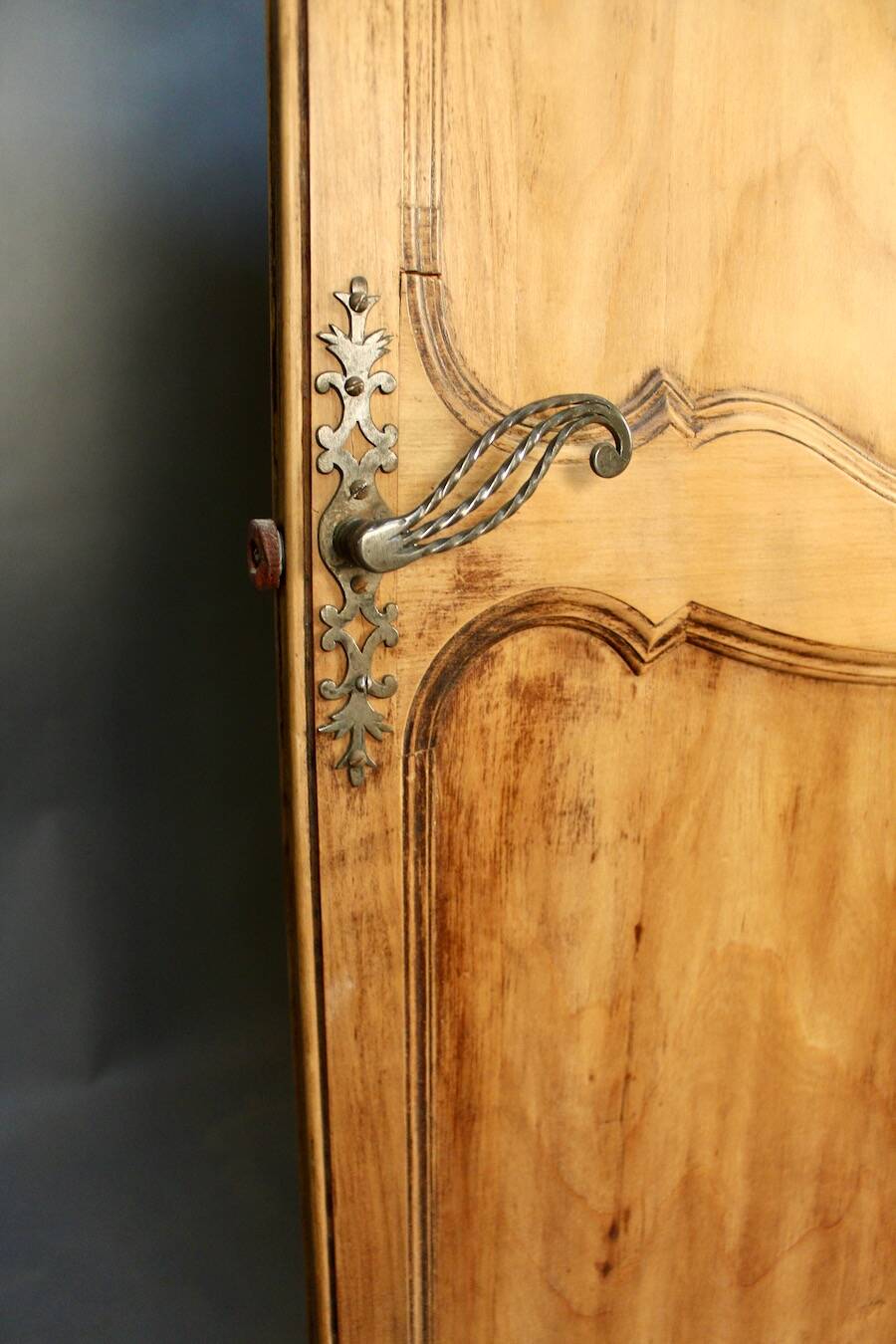 Large cherry wood folding screen with four double-sided panels.