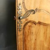 Large cherry wood folding screen with four double-sided panels.