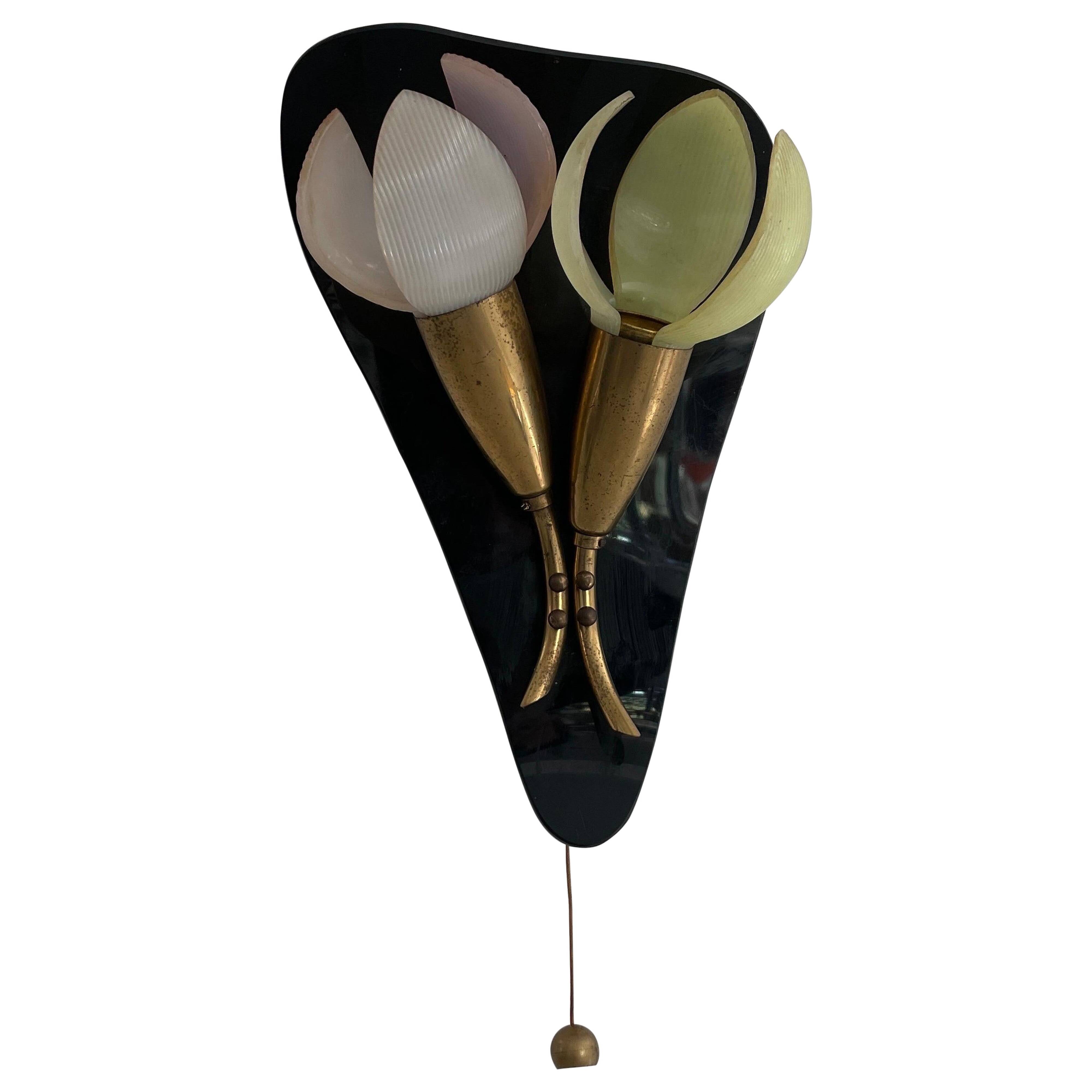 Simple plexiglass and brass wall light, Flower Design, mid-century by Geru, 1960s, Germany.