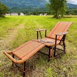 Chaise longue en rotin année 1950