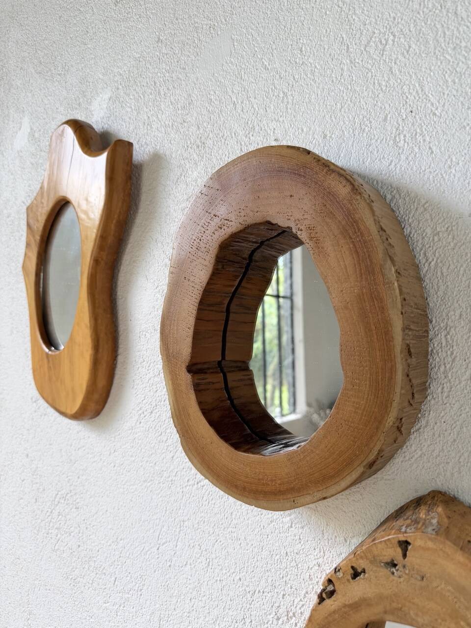 Set de 4 miroirs organiques brutalistes en bois années 50