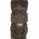 Ancient Indian carved wooden mask sculpture of a deity with a cobra.
