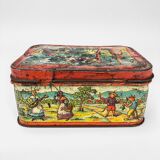 Antique lithographed tin biscuit tins