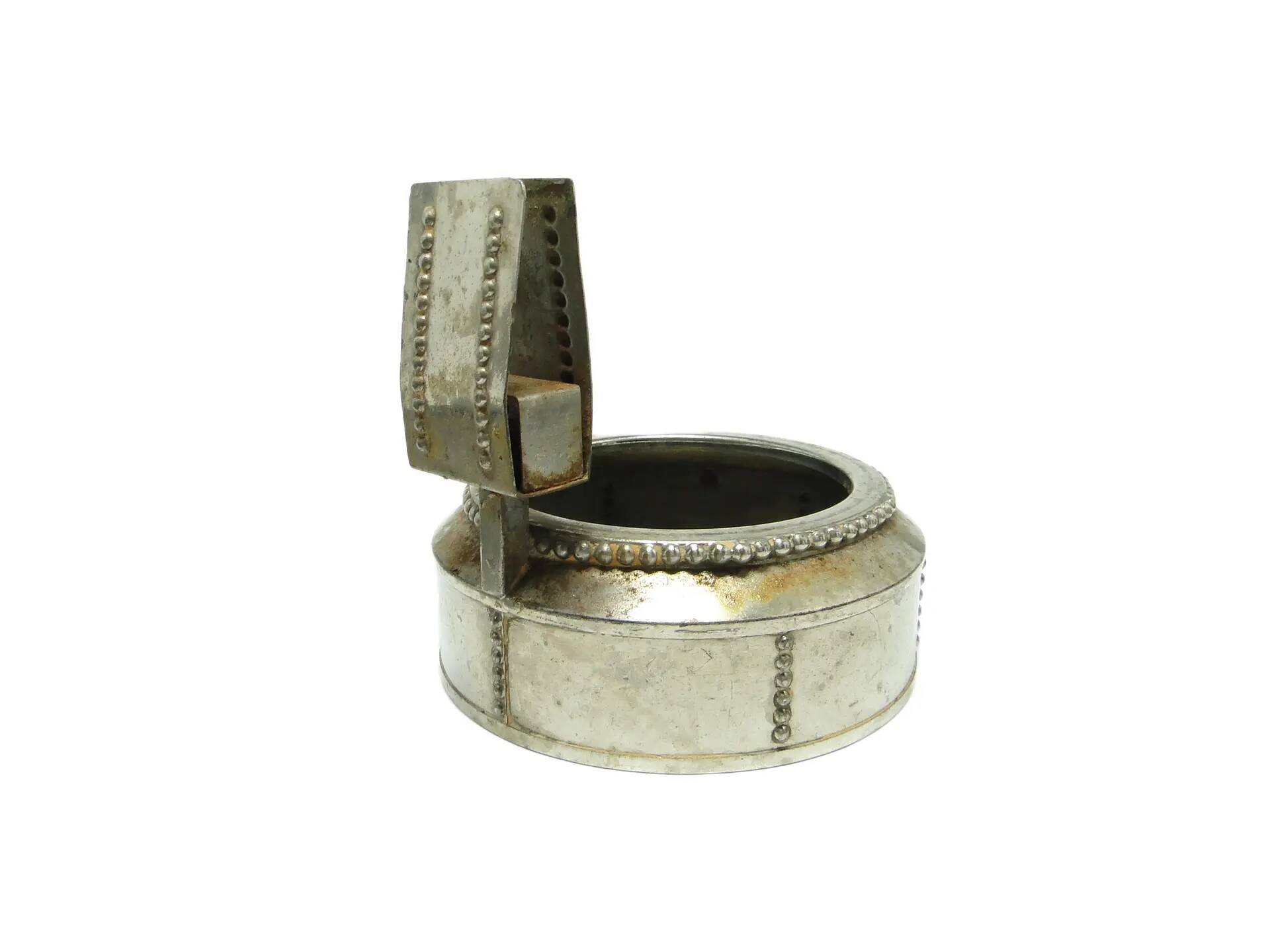 Match holder with ashtray, Art Nouveau, silver-plated brass, Austria, early 20th century