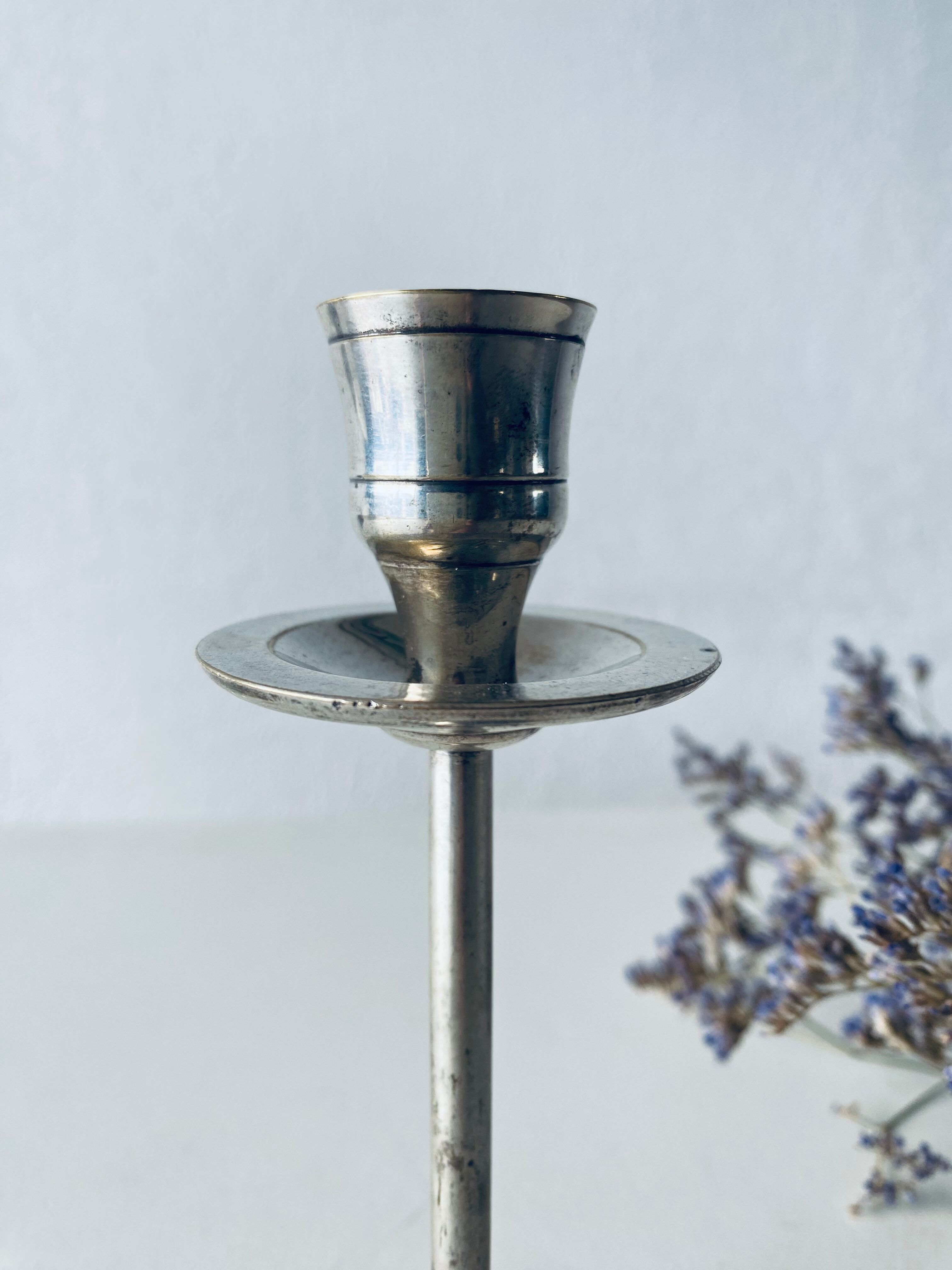 Twisted silver candle holder