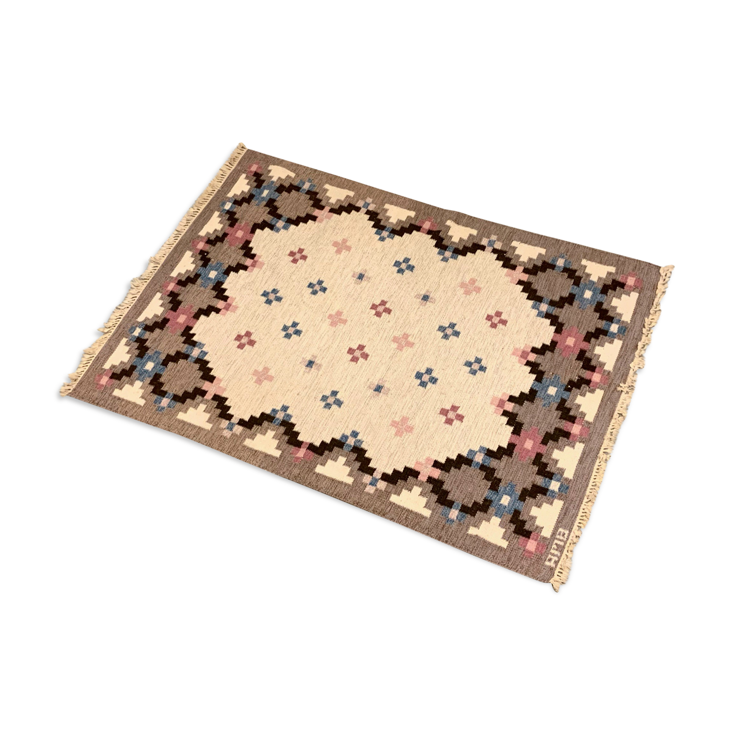 Swedish midcentury carpet Röllakan handwoven 1960