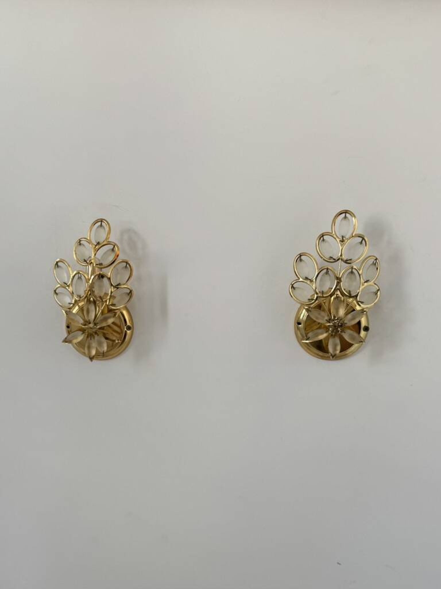 Pair of vintage brass wall lights with pendants, France, 1980.