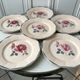 Set of 6 flat plates Digoin Sarreguemines pink and blue flowers 40s