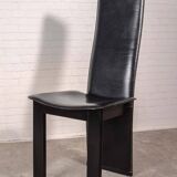 Cidue Style Black Sadle Leather High Back Italian Design Dining Chairs 70s