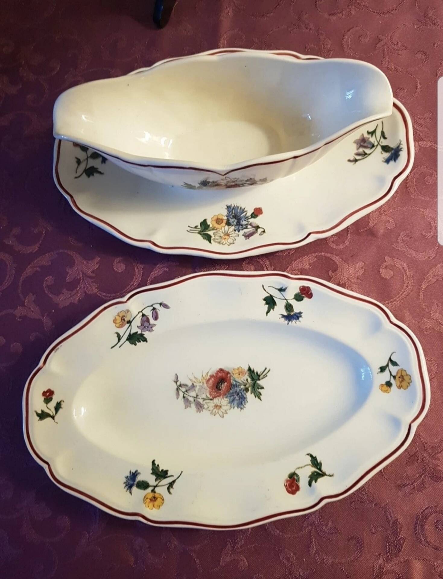 Set of 1 sauceboat and 1 dish, Sarreguemines Agreste