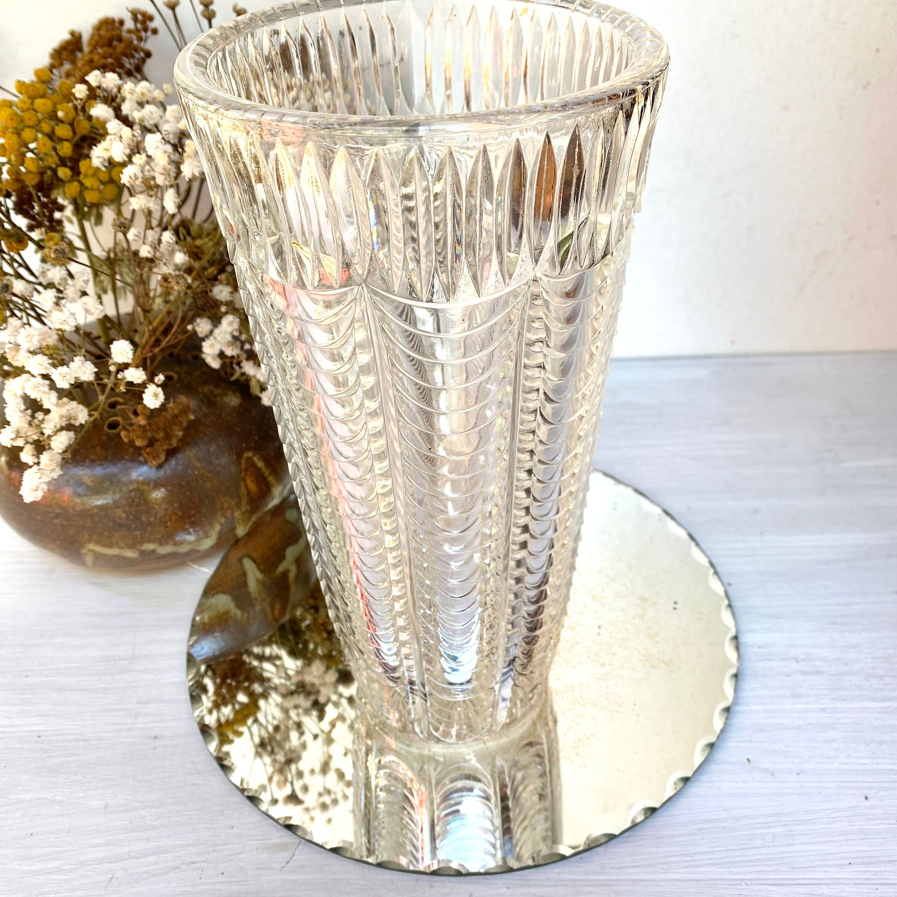 Vintage chiseled glass vase