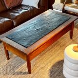 Vintage 1960s oak coffee table with slate top