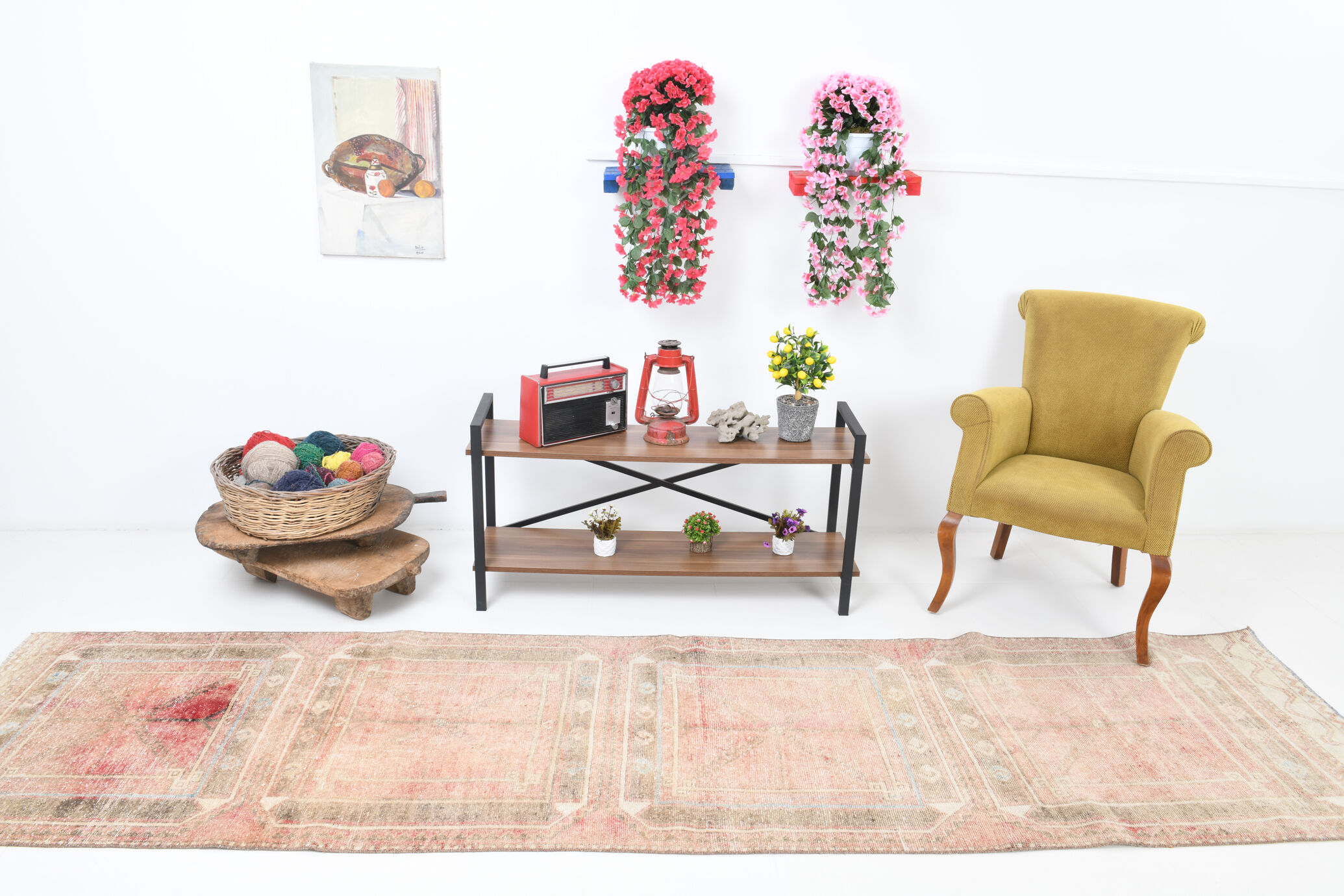 Brown red turkish runner rug, 90x336 cm