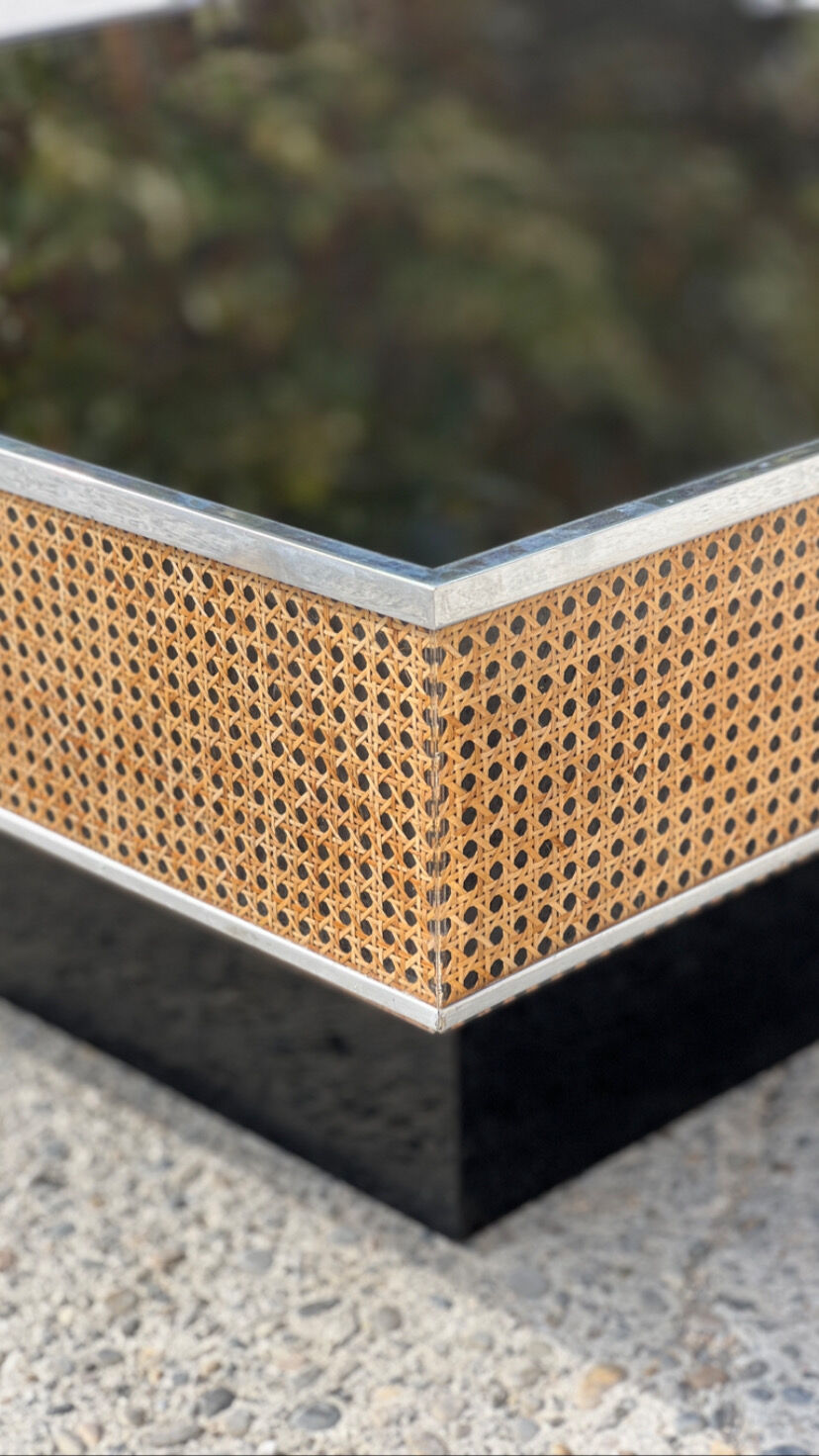 Plexiglas coffee table and inlaid cushioning 1970