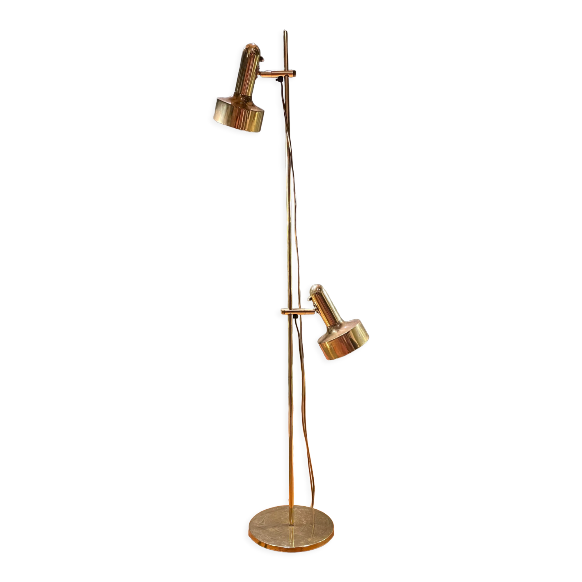 Danish floor lamp 2 height adjustable reflectors in gilded brass TS BELYSNING