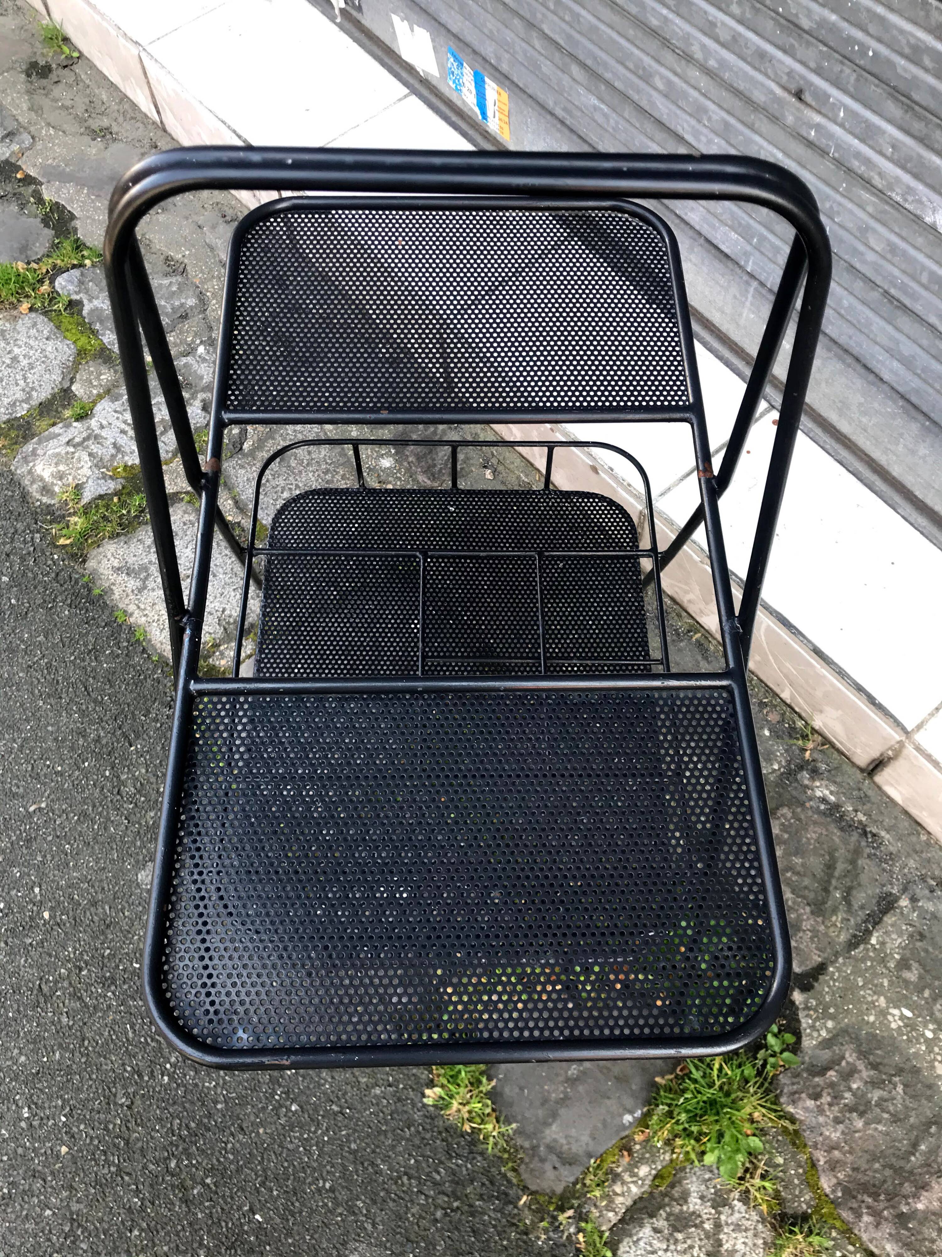Matégot style bar trolley perforated black metal Design