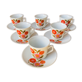 Set de tasses et sous tasses à café en porcelaine décor fleur vintage 70 Made in Italie