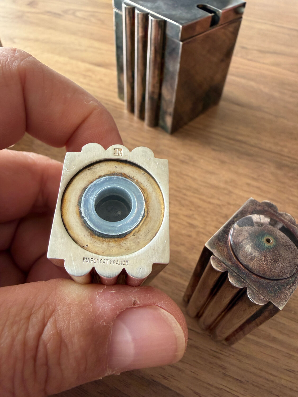 Puiforcat salt cellar, pepper shaker and mustard pot