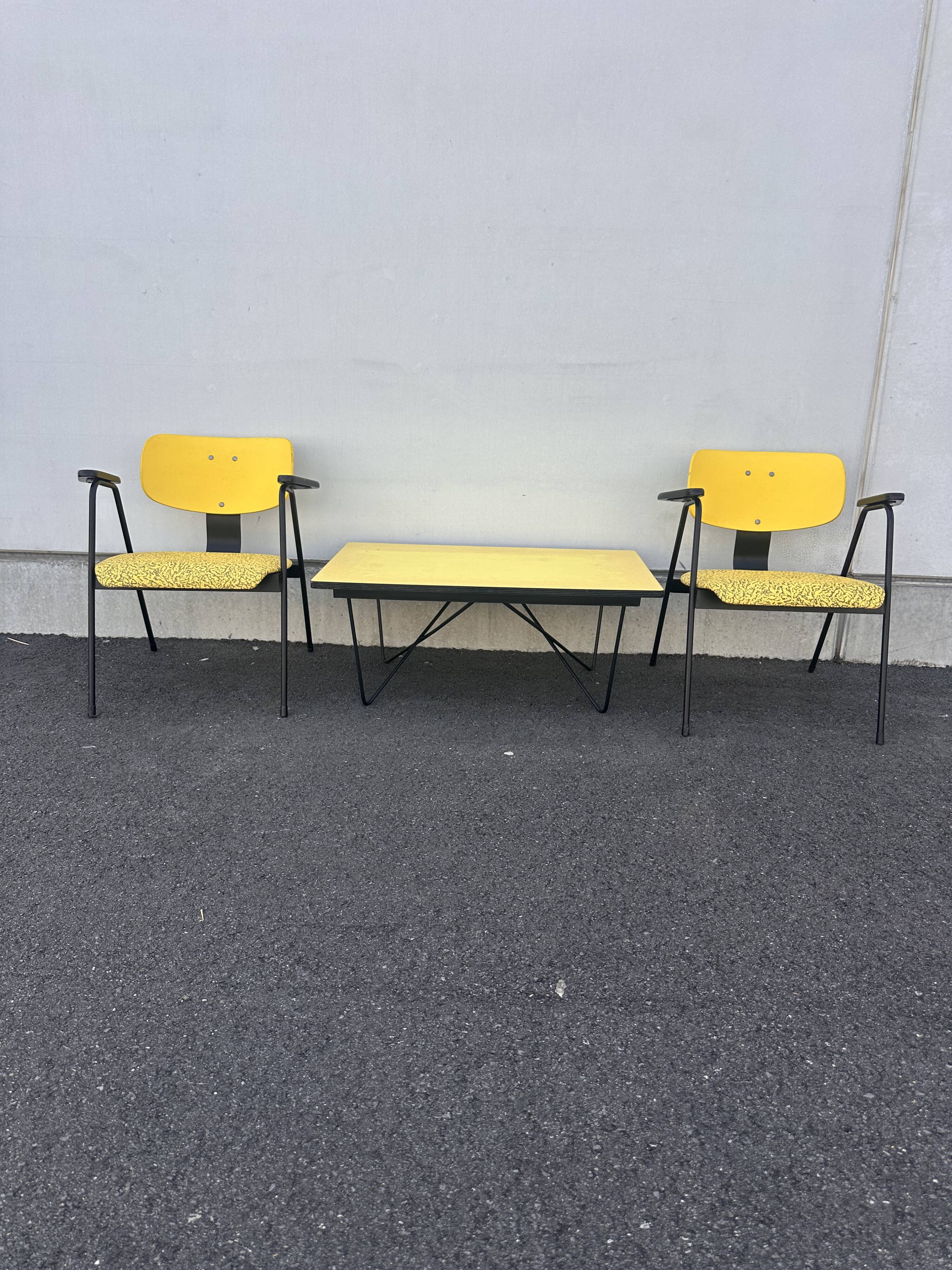 Ensemble table basse et 2 chaises Willy Van der Meeren, Belgique 1950