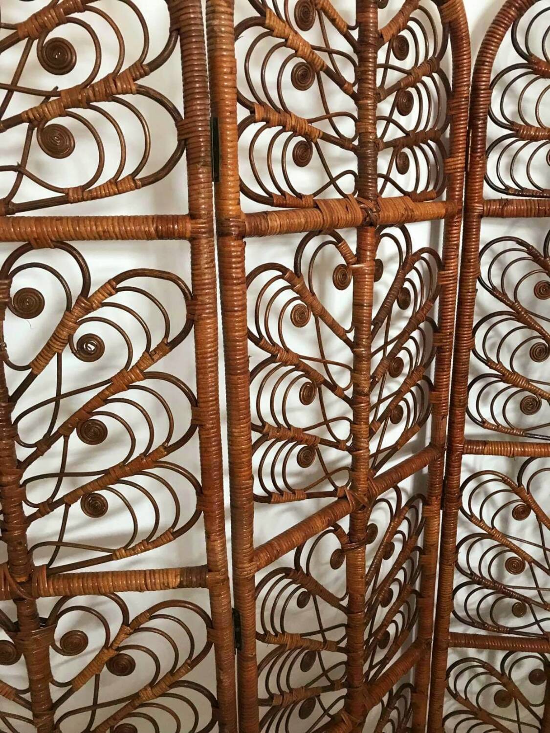 Peacock Vintage Wicker Rattan 3 Panel Room Divider