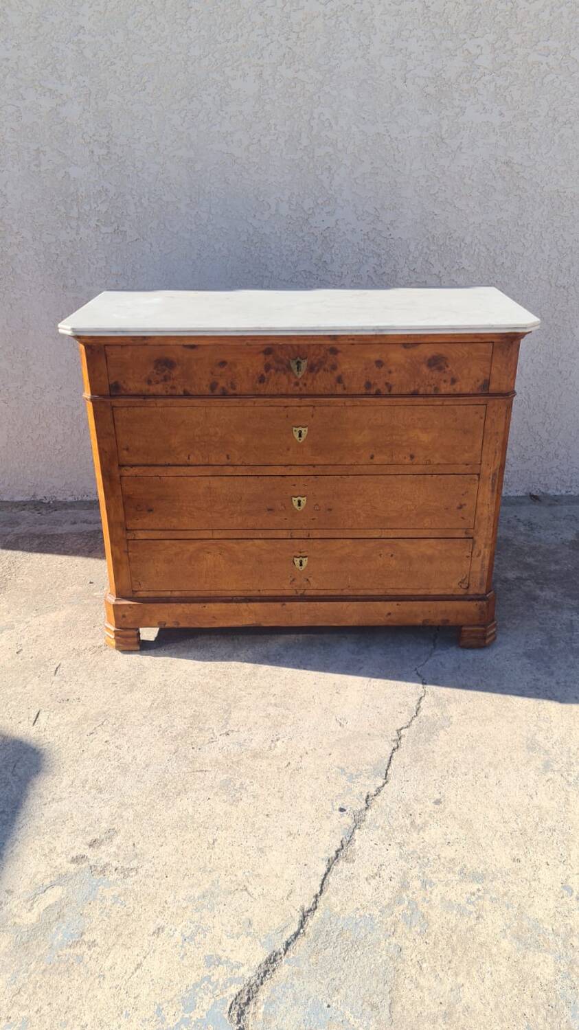 Commode style Louis Philippe en bois et marbre blanc