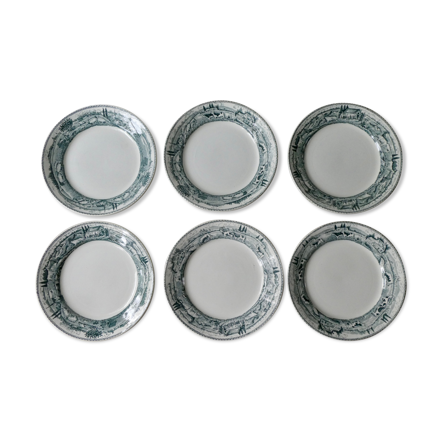 6 flat plates Saint Amand, décor la laitière