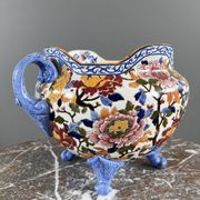 Large earthenware cache-pot from Gien with peony decoration, 20th century.