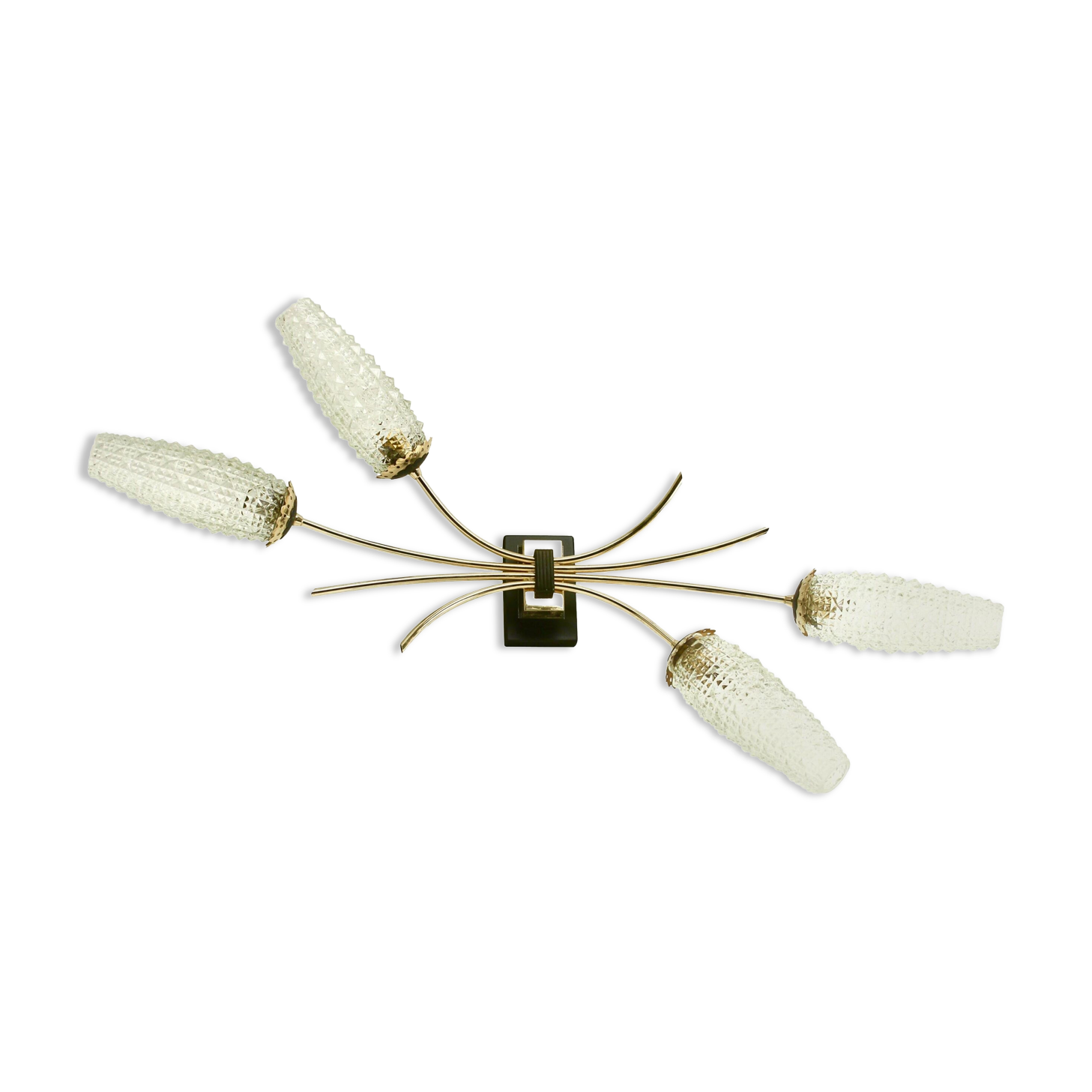Wall lamp with brass rods and glass lampshade, 1960s