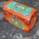 Small Chinese orange wooden flowered jewelry box