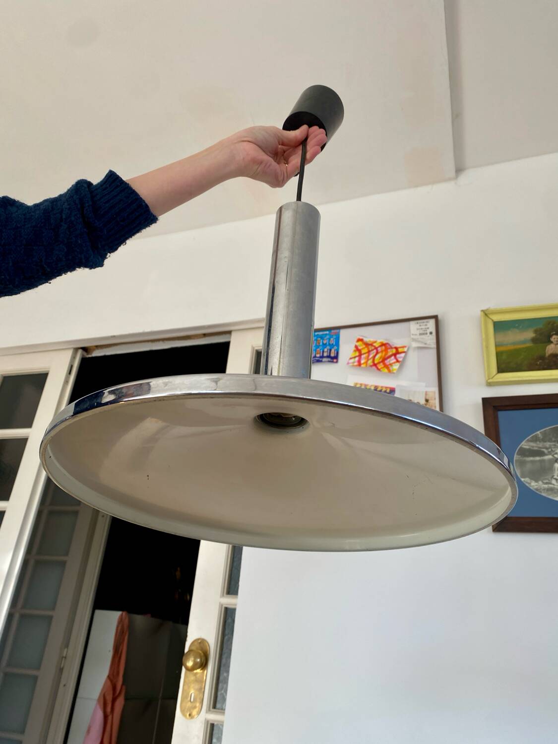 Large chrome pendant lamp Hustadt Leuchten 1960