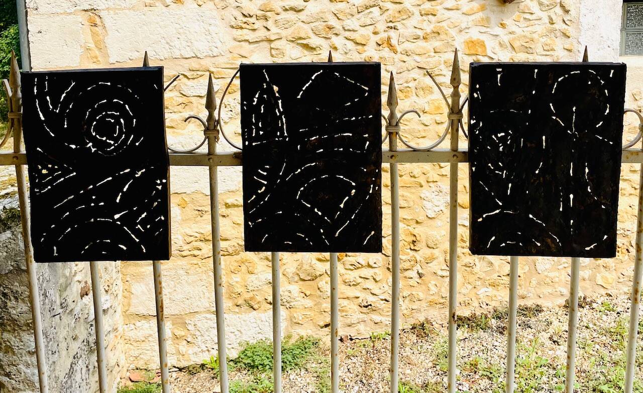 Set of three brutalist wall sculptures, by Irv Bramberg, vintage