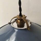 Pair of blue enameled sheet metal pendant lights