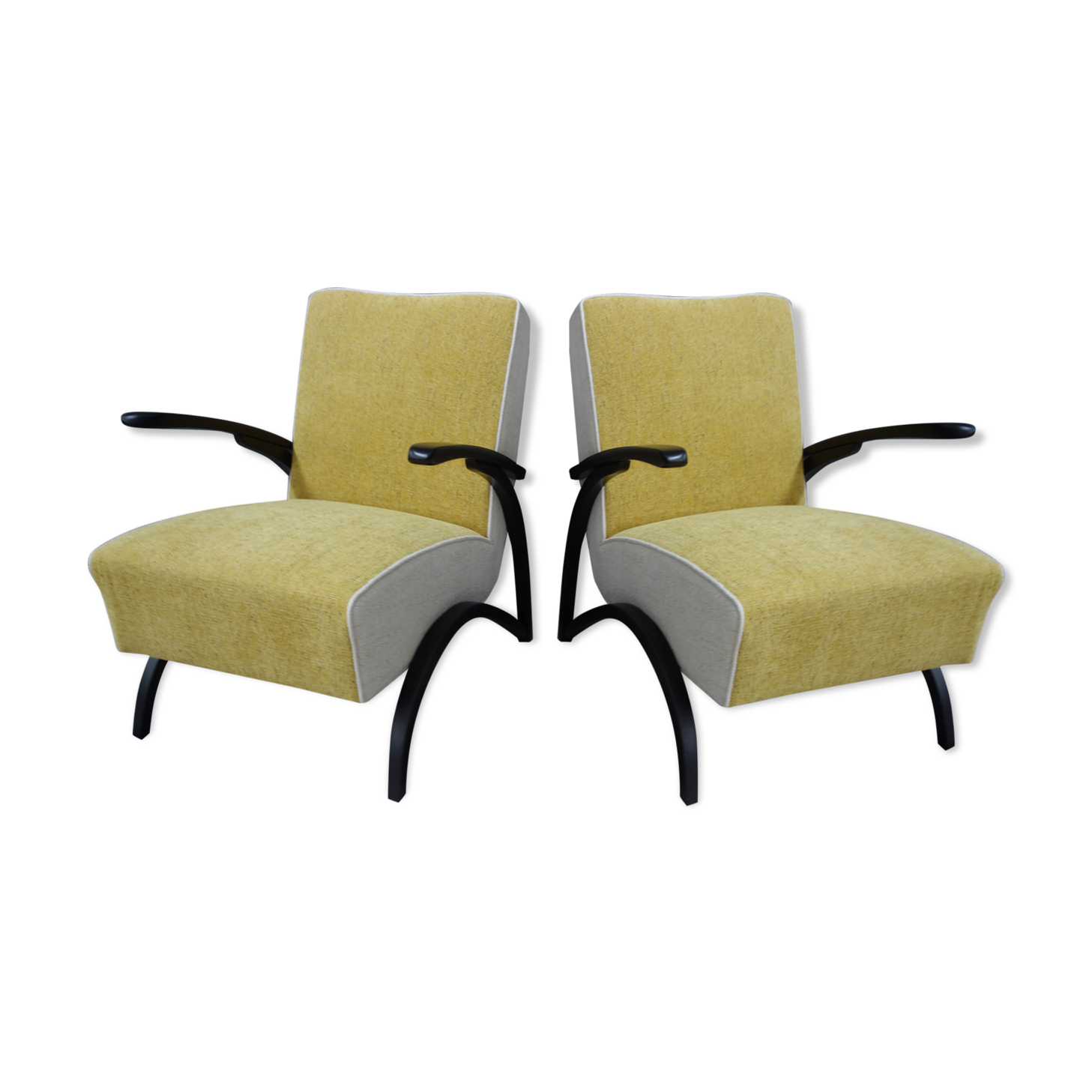 Jindrich halabala chairs yellow and white