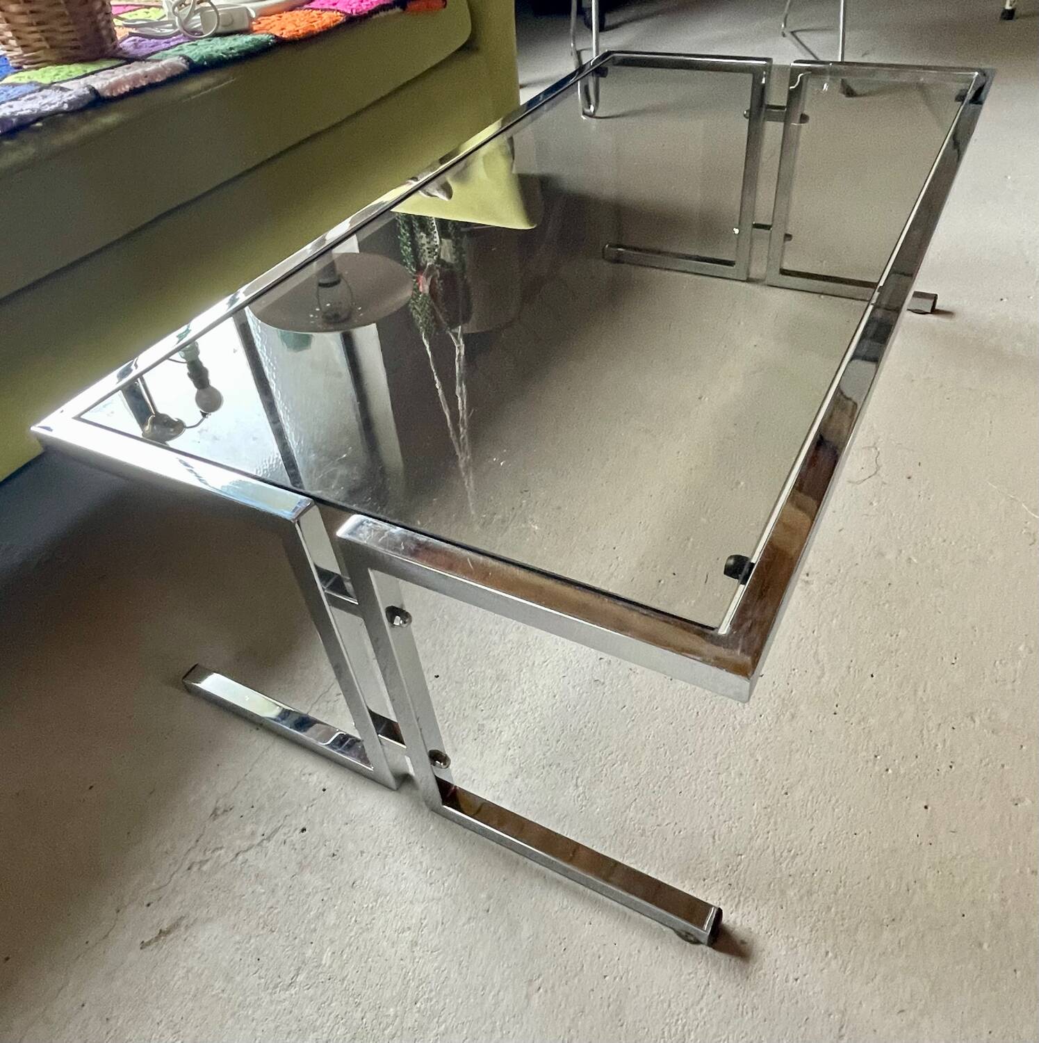 Vintage chrome and glass lounge table 1970