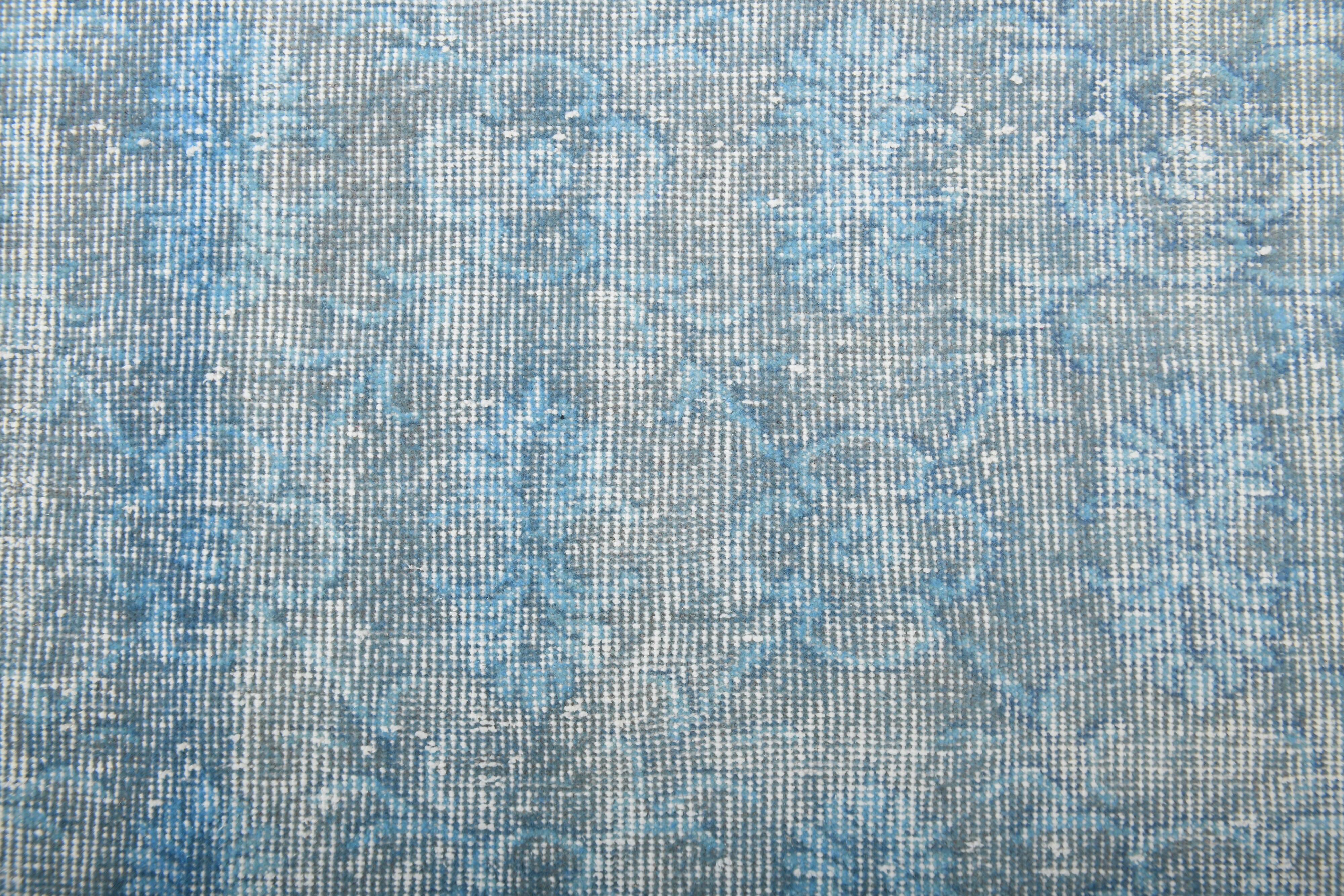 7x11 Turkish Light Blue Camouflage Pattern Vintage Rug, 223x329Cm