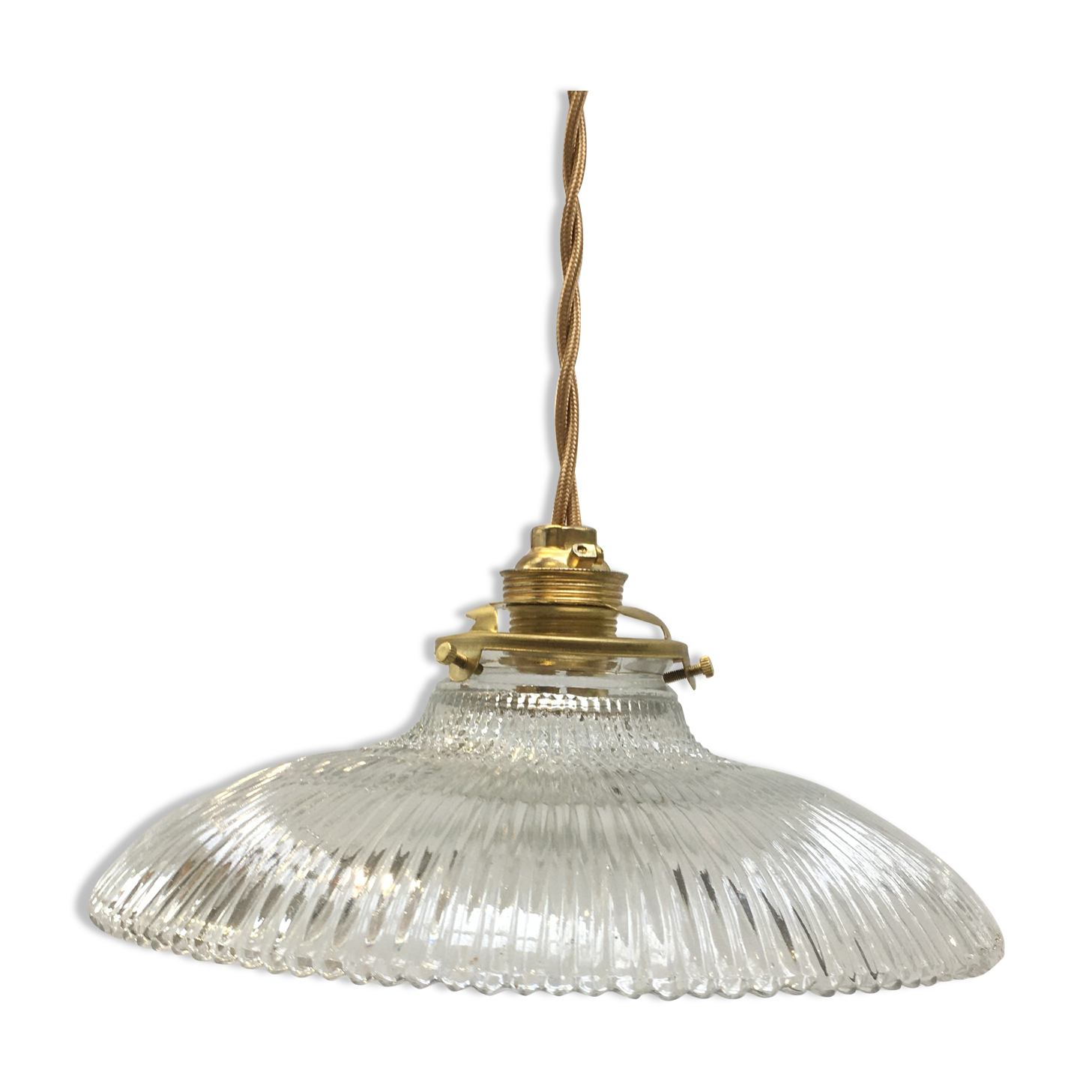Vintage holophanous glass pendant lamp
